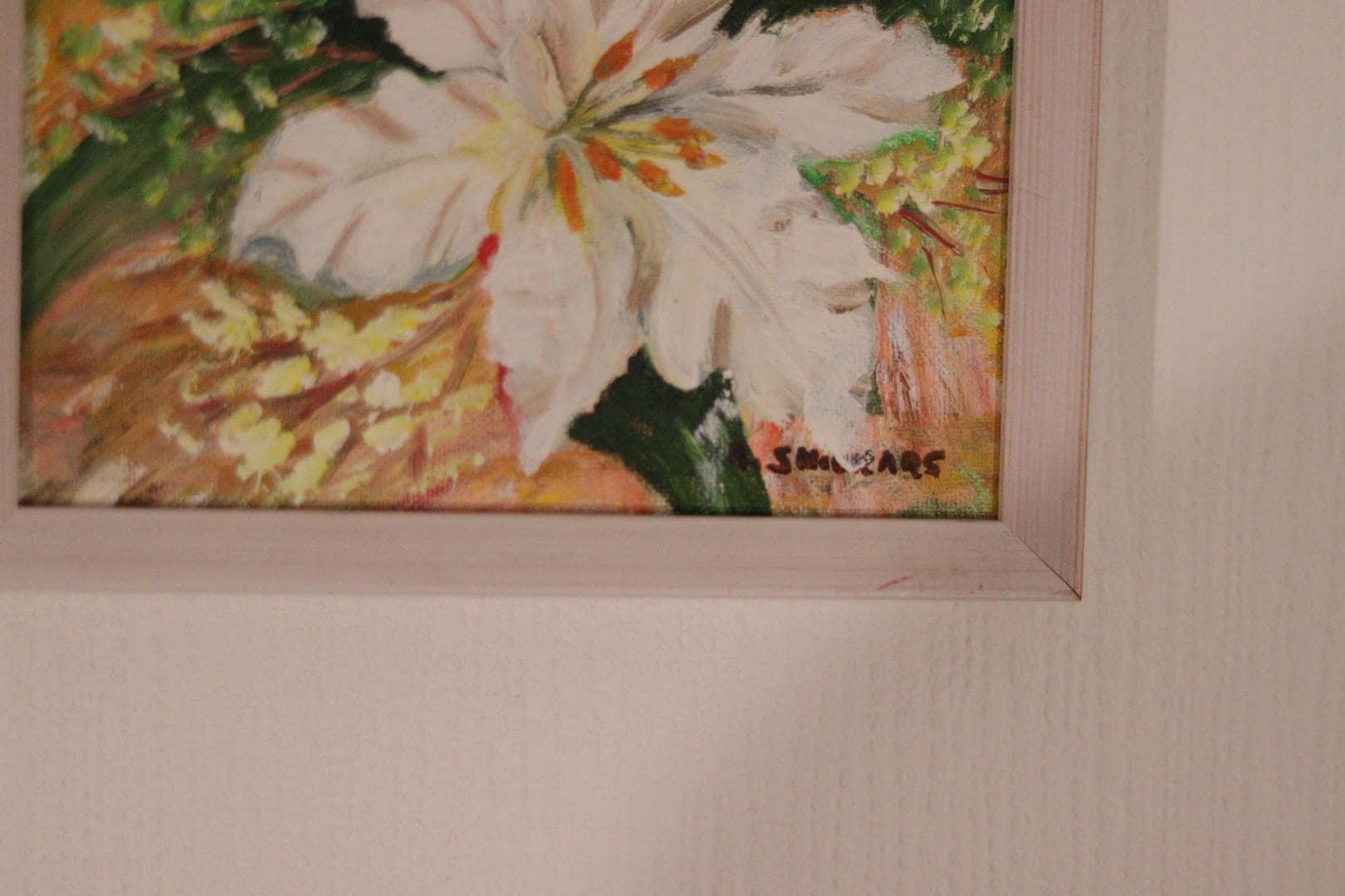 Original Mid-Century Swedish Oil On Panel – White Lilies