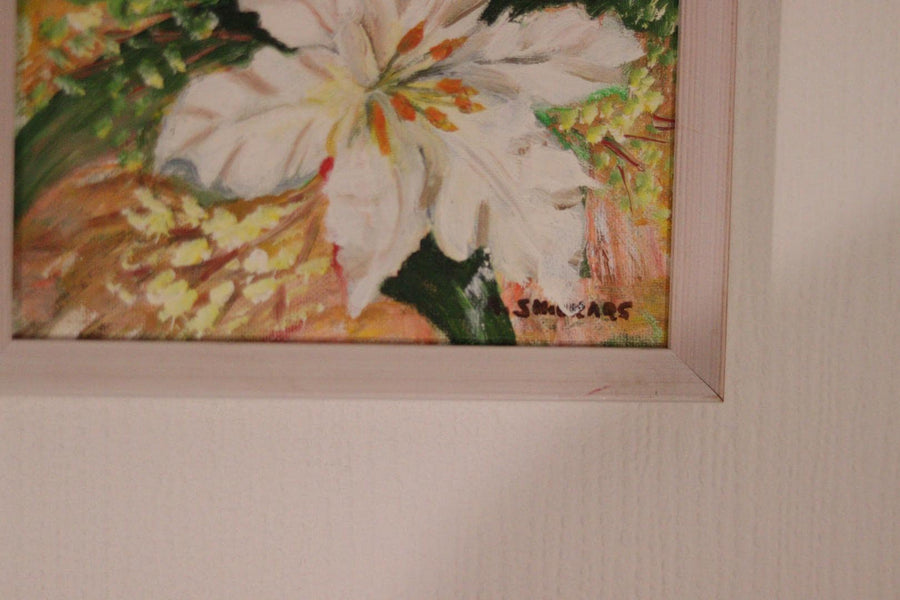 Original Mid-Century Swedish Oil On Panel – White Lilies