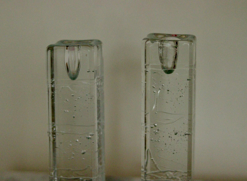 Pair Of Solid Glass Candlesticks "Arkipelago" From ittala Finland