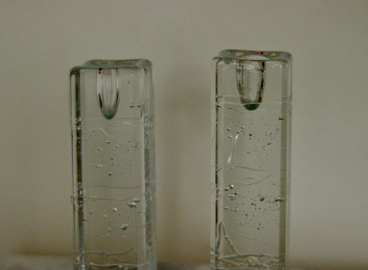 Pair Of Solid Glass Candlesticks "Arkipelago" From ittala Finland