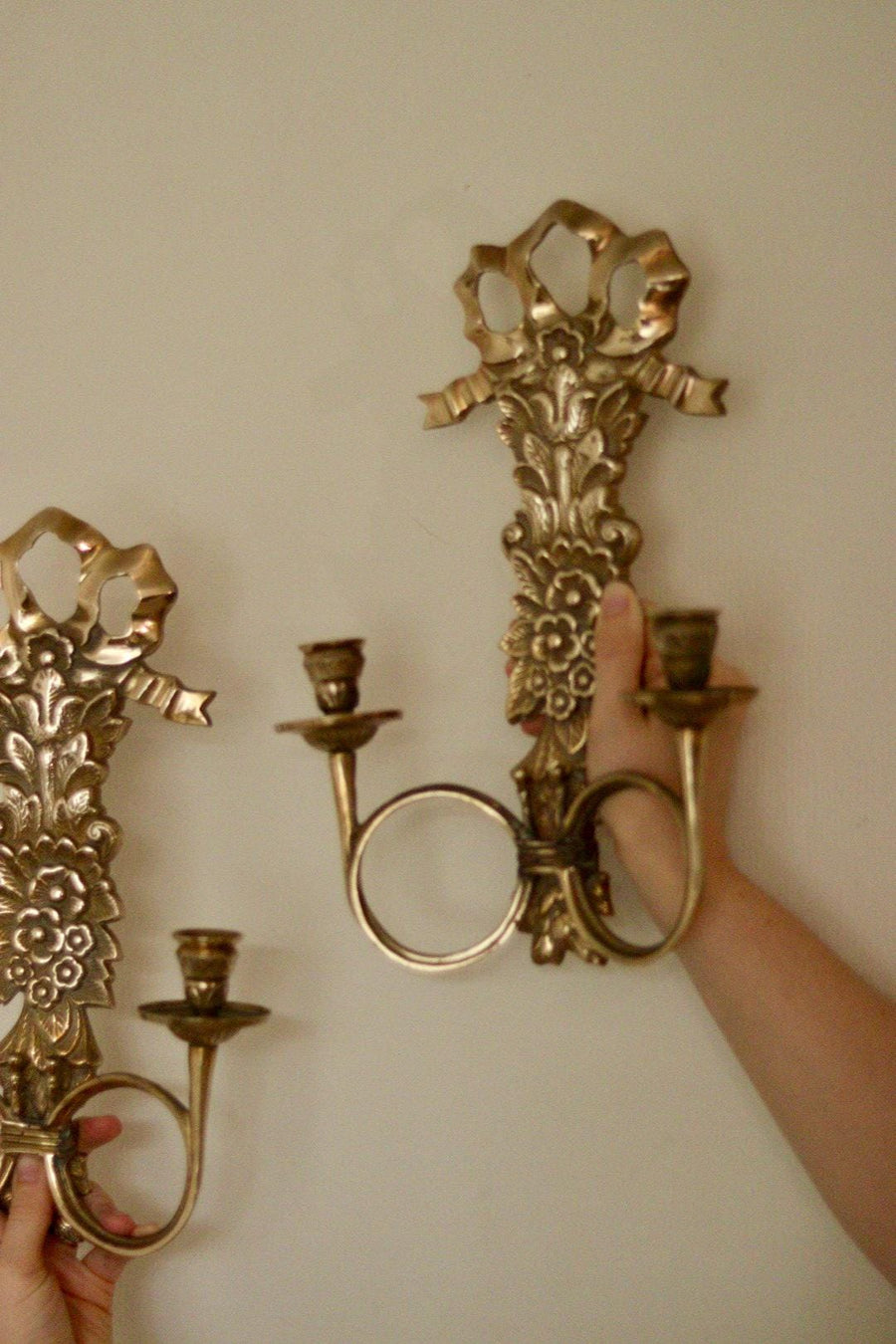 Pair Of Mid Century Italian Brass Bow Sconces