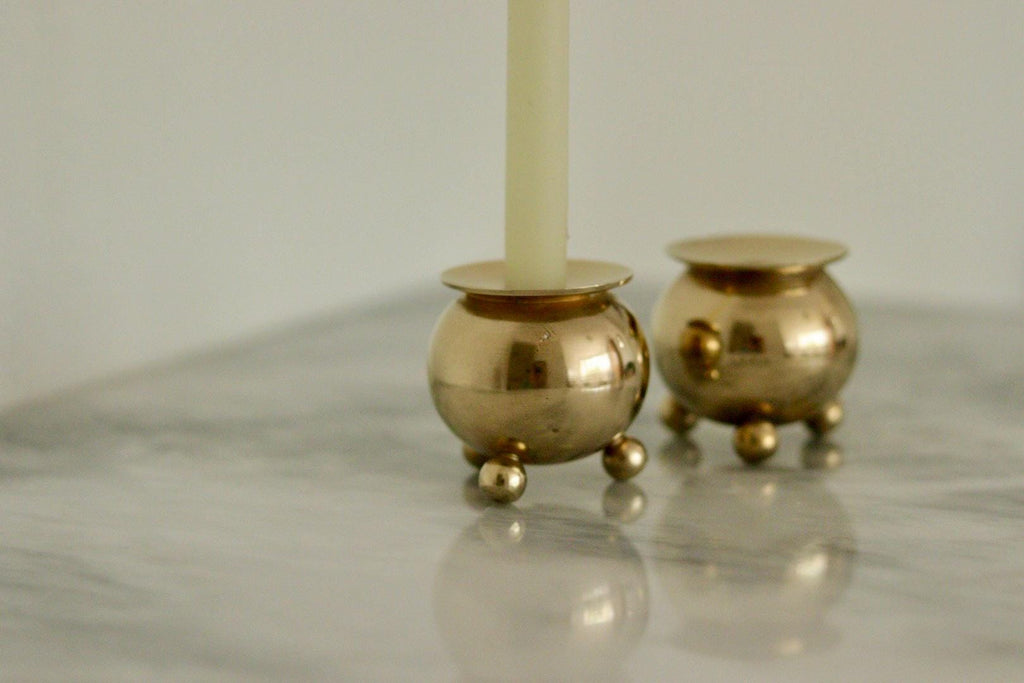 Pair of Mid-Century Swedish Brass Candle Holders