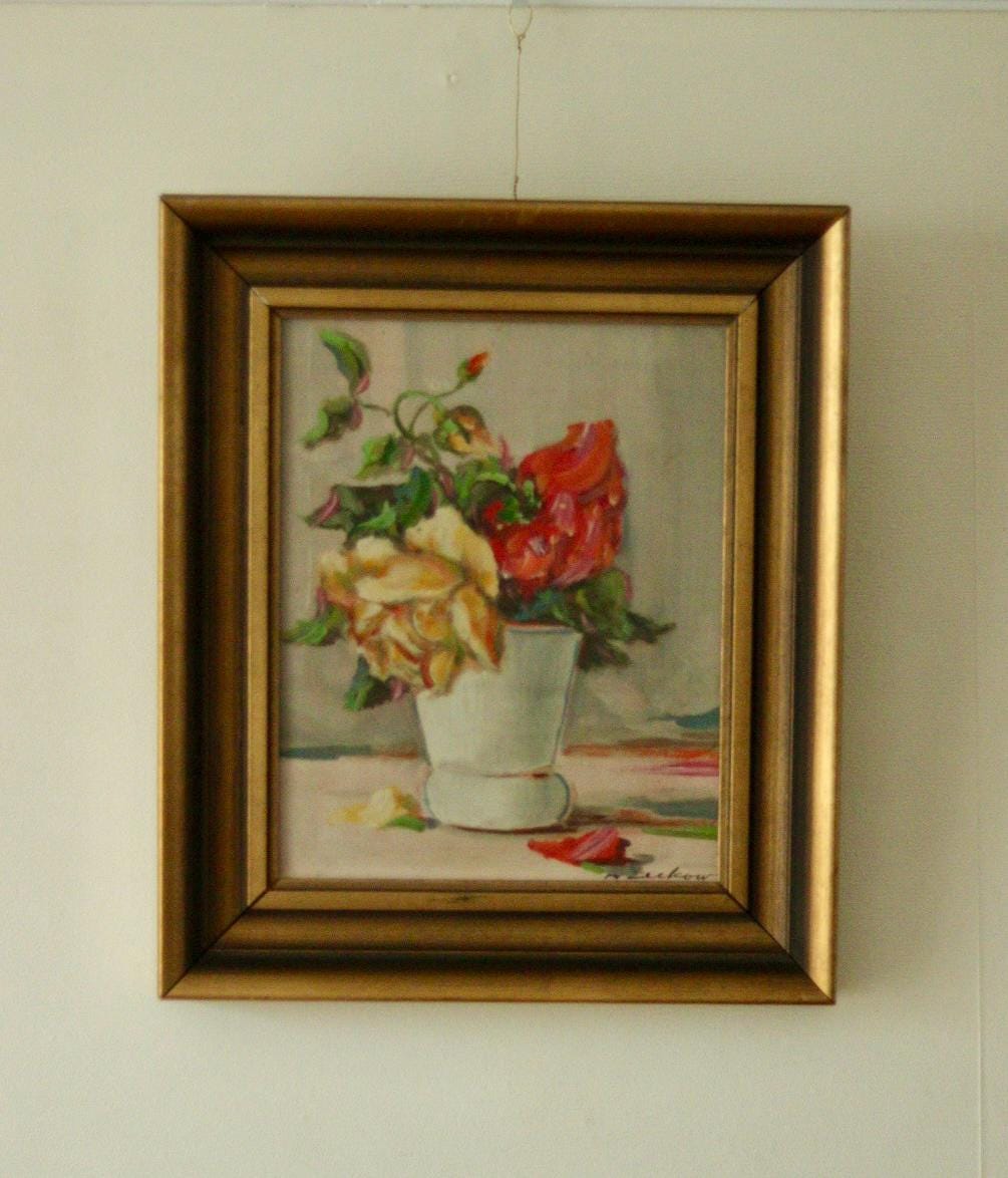 Original Swedish Oil on Panel – “Still Life: Vase of Roses”