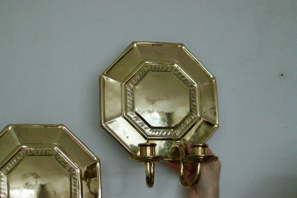 Pair of  Swedish Brass Octagonal Sconce with double arm Design