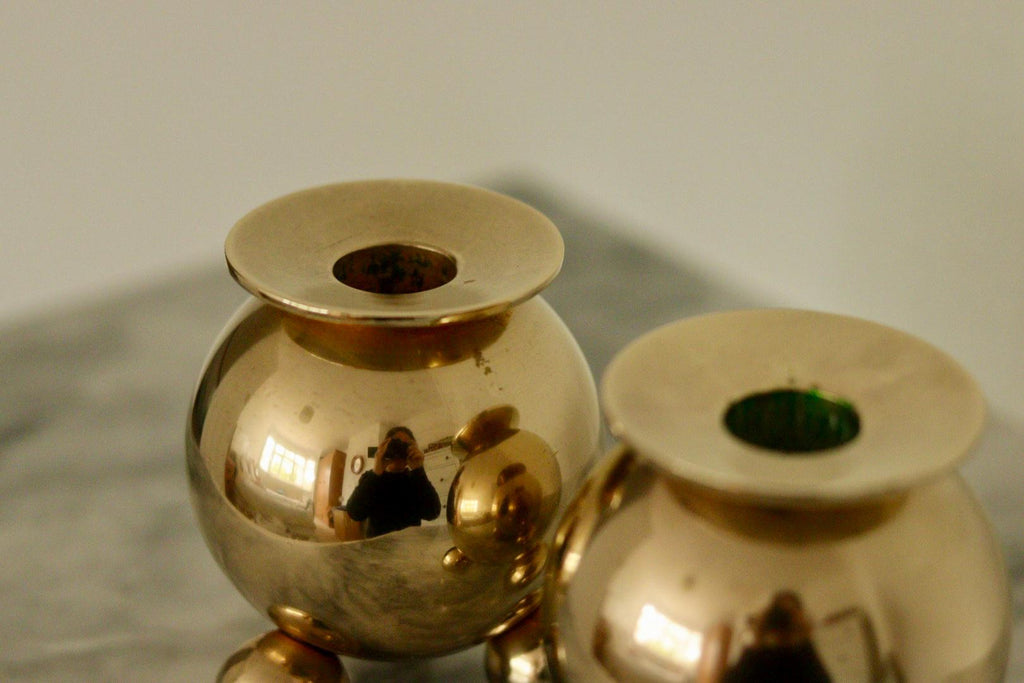 Pair of Mid-Century Swedish Brass Candle Holders