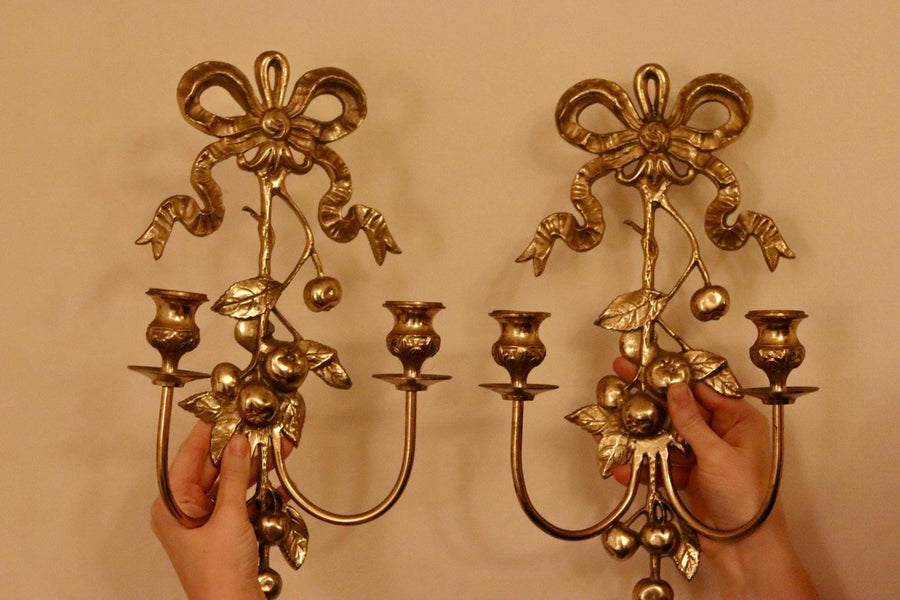 Pair Of Vintage Brass Bow Sconces