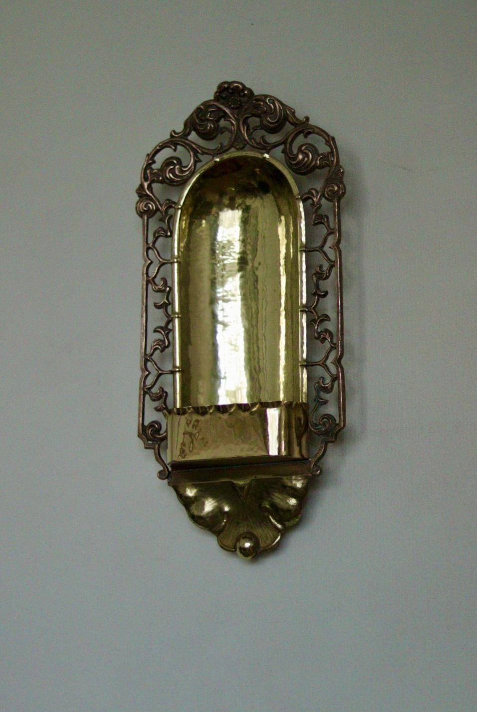 Pair of Antique Swedish Art Craft Copper & Brass Sconces