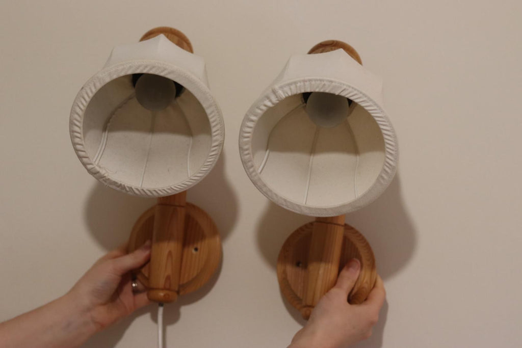 Pair of Vintage Wall Lamps by Solbackens Svarveri, Sweden, 1970s - Pine Wood