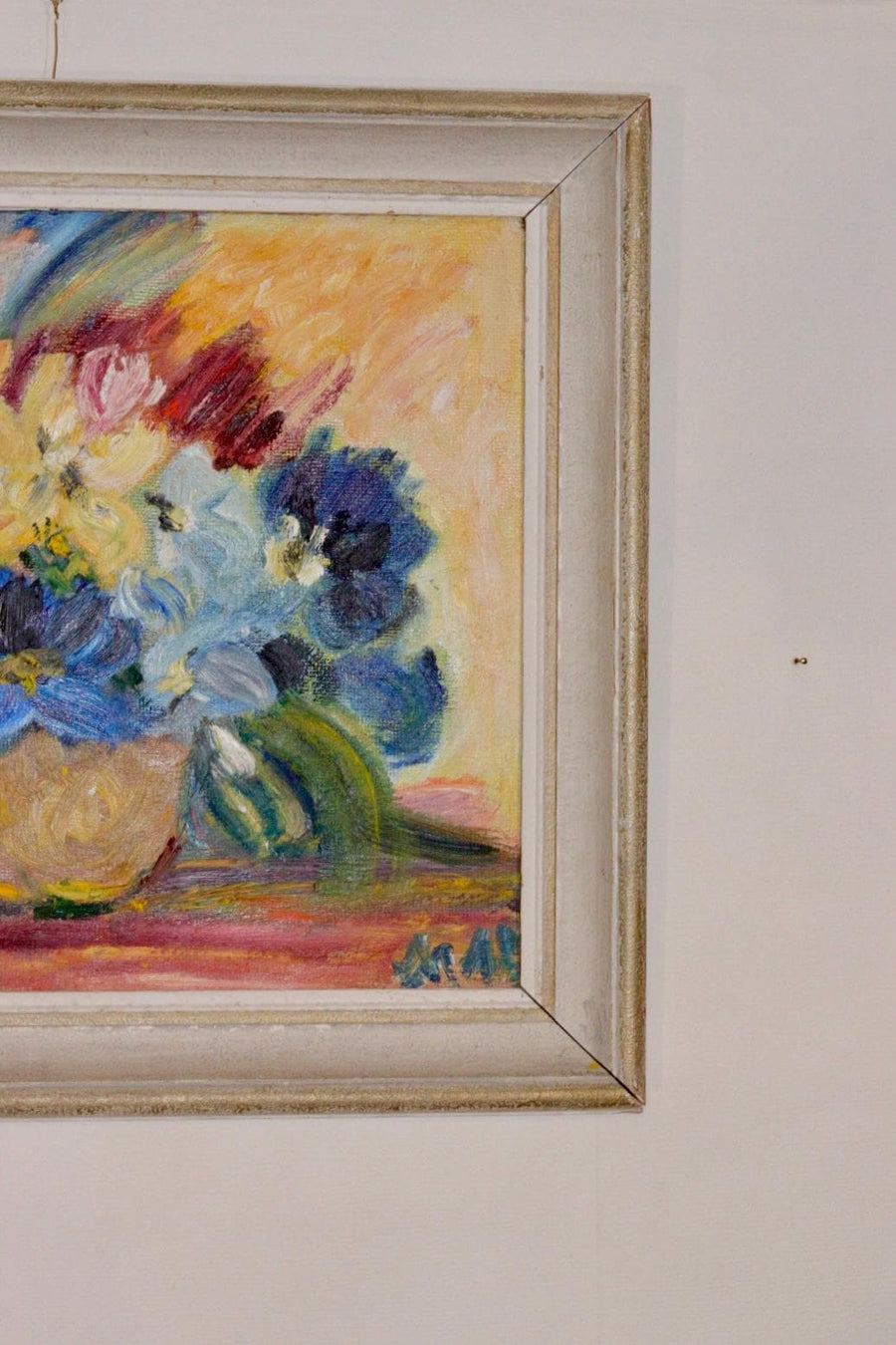 Original Swedish Mid-Century Oil On Panel Painting " Flowers "