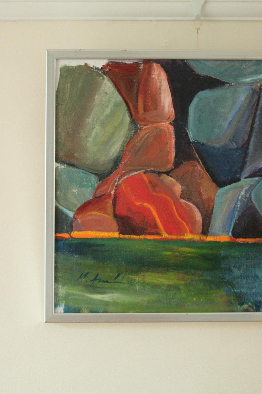 Original Swedish Abstract Oil on Canvas Painting "Abstract Rocks"