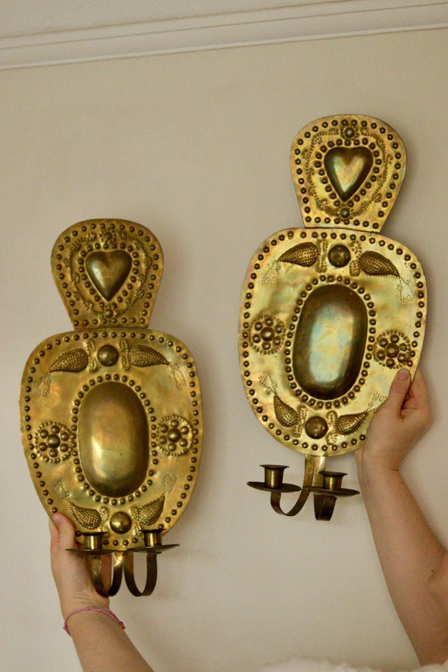 Pair Of Large Mid Century Swedish Brass Sconces