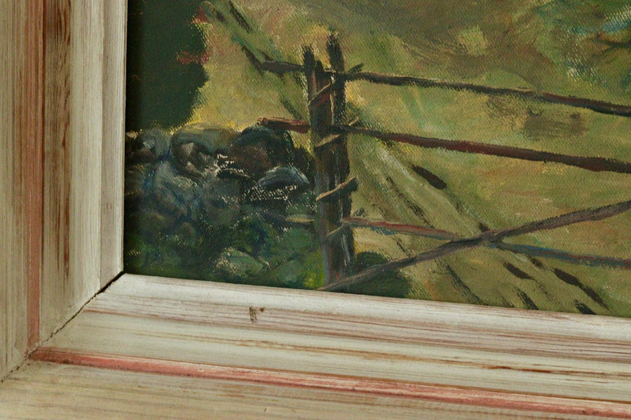 Mid-Century Original Swedish Oil on Panel " Rolling Landscape "