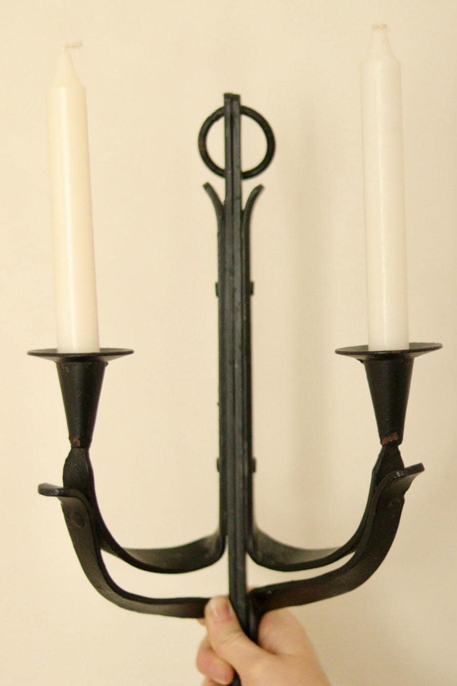 Vintage Wrought Iron Sconce with Black Coating