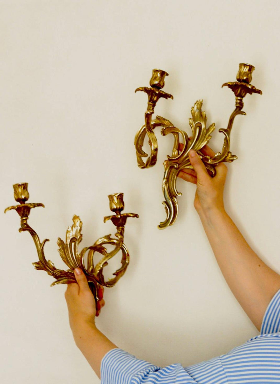 Pair of Brass Louis XV French Wall Sconces