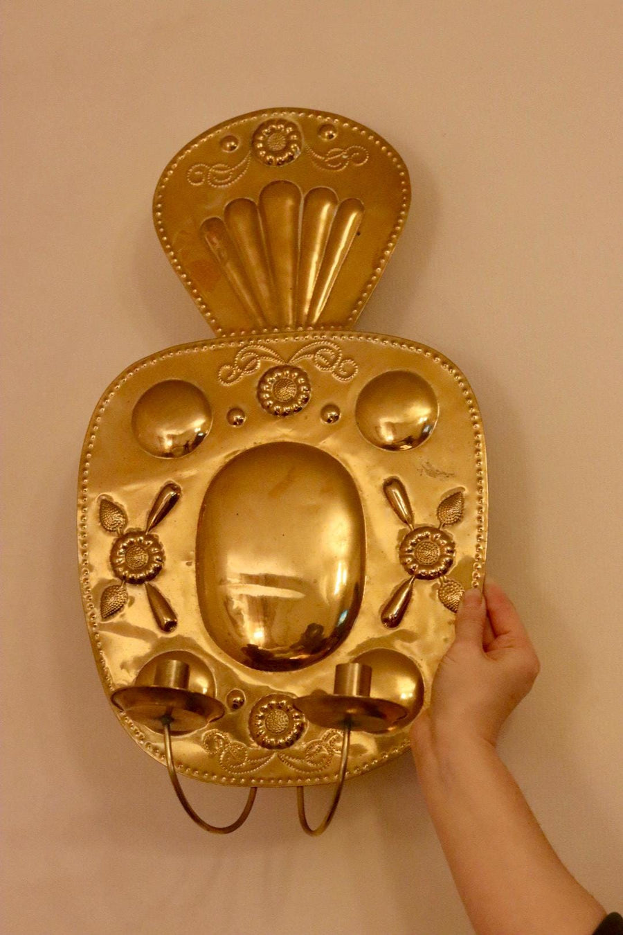 Baroque Style Large Mid-Century Brass Swedish Sconces