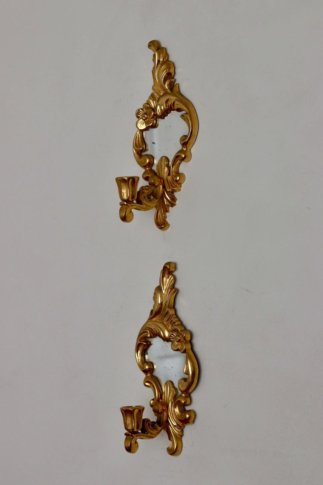 Pair of Vintage Brass Sconces with Mirror