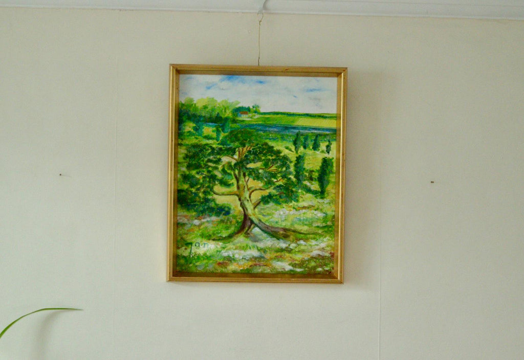Original Vintage Oil on Panel – "Tree on Landscape" Jan