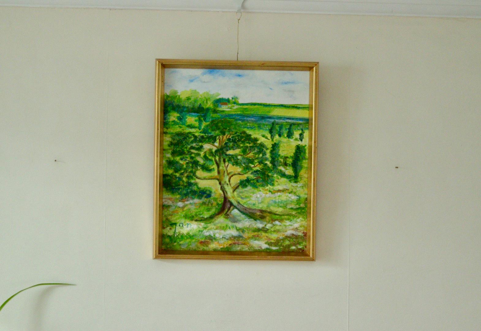 Original Vintage Oil on Panel – "Tree on Landscape" Jan