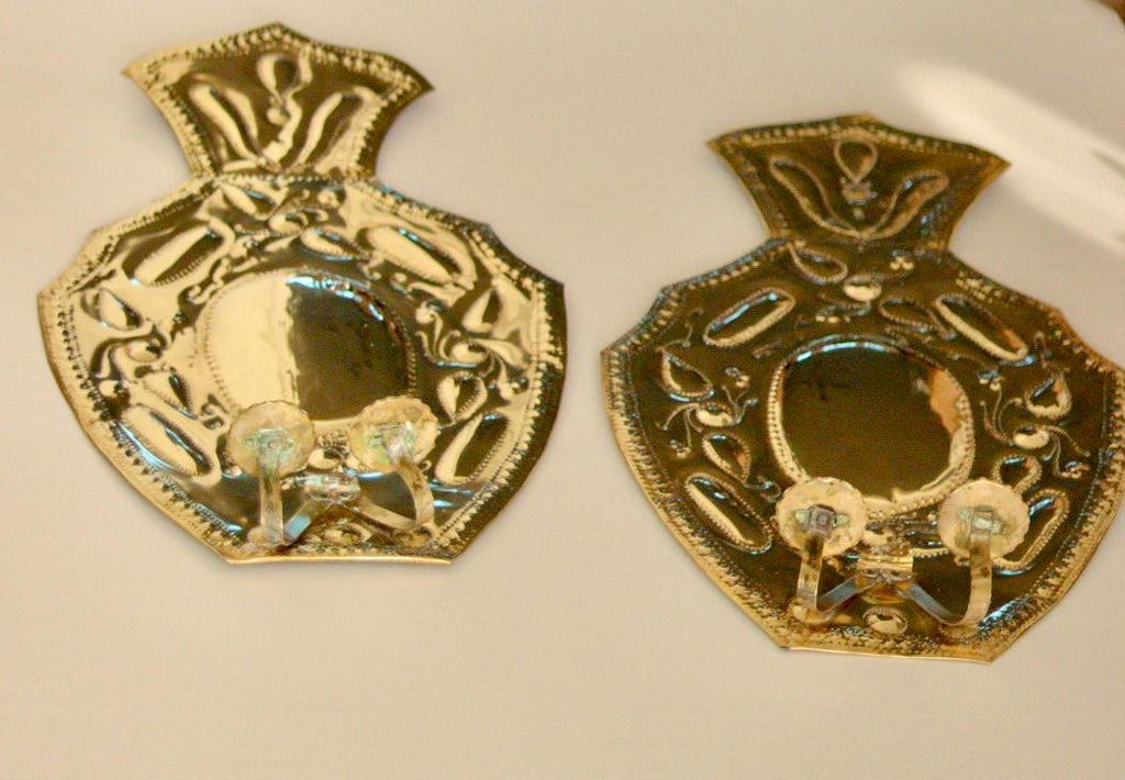 Pair Large baroque Style Mid Century Swedish Brass Sconces