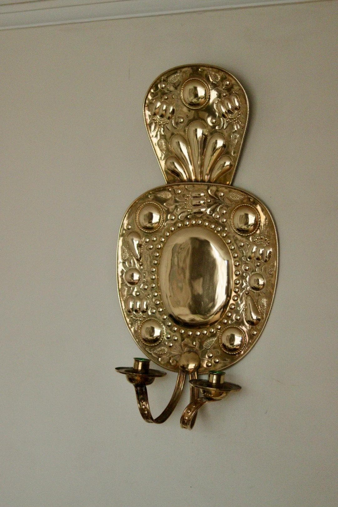 Pair of Large  Mid Century Swedish  Brass Baroque Sconces with double arm Design