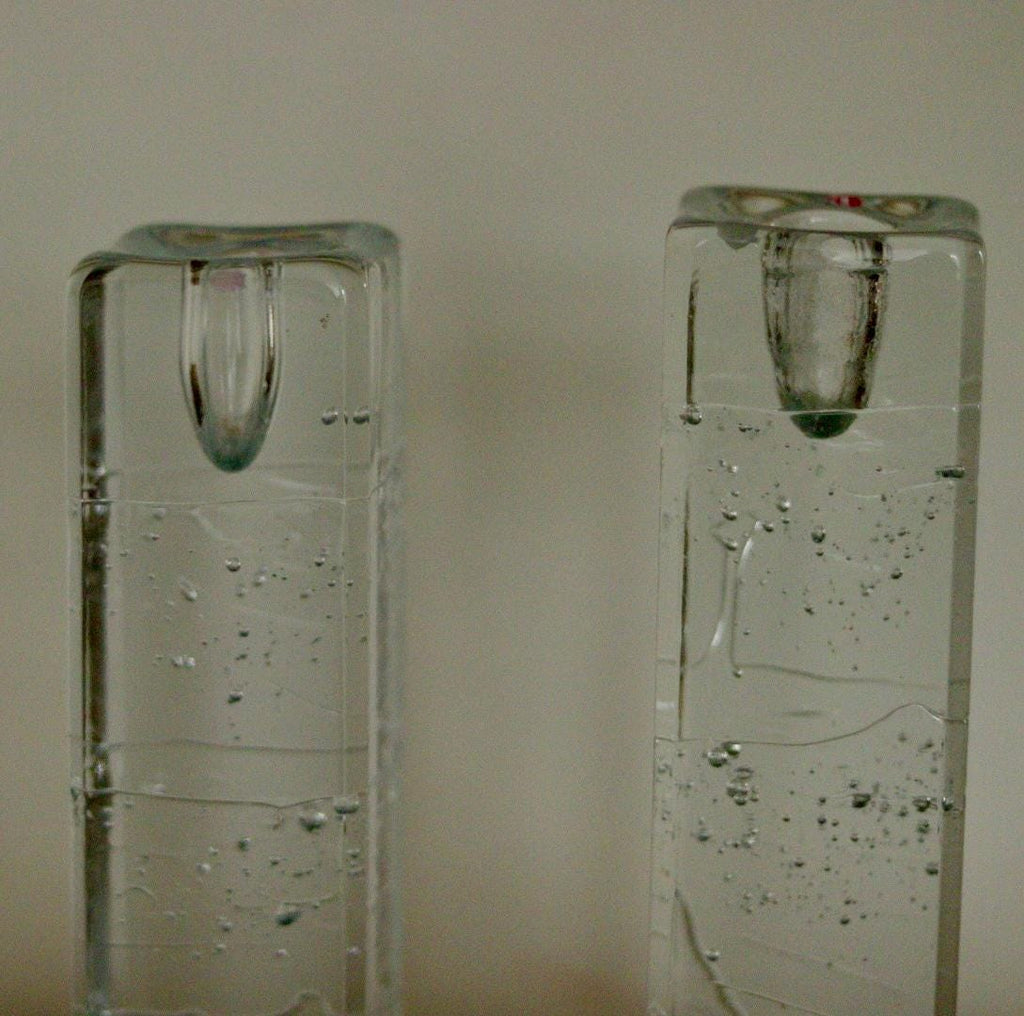 Pair Of Solid Glass Candlesticks "Arkipelago" From ittala Finland
