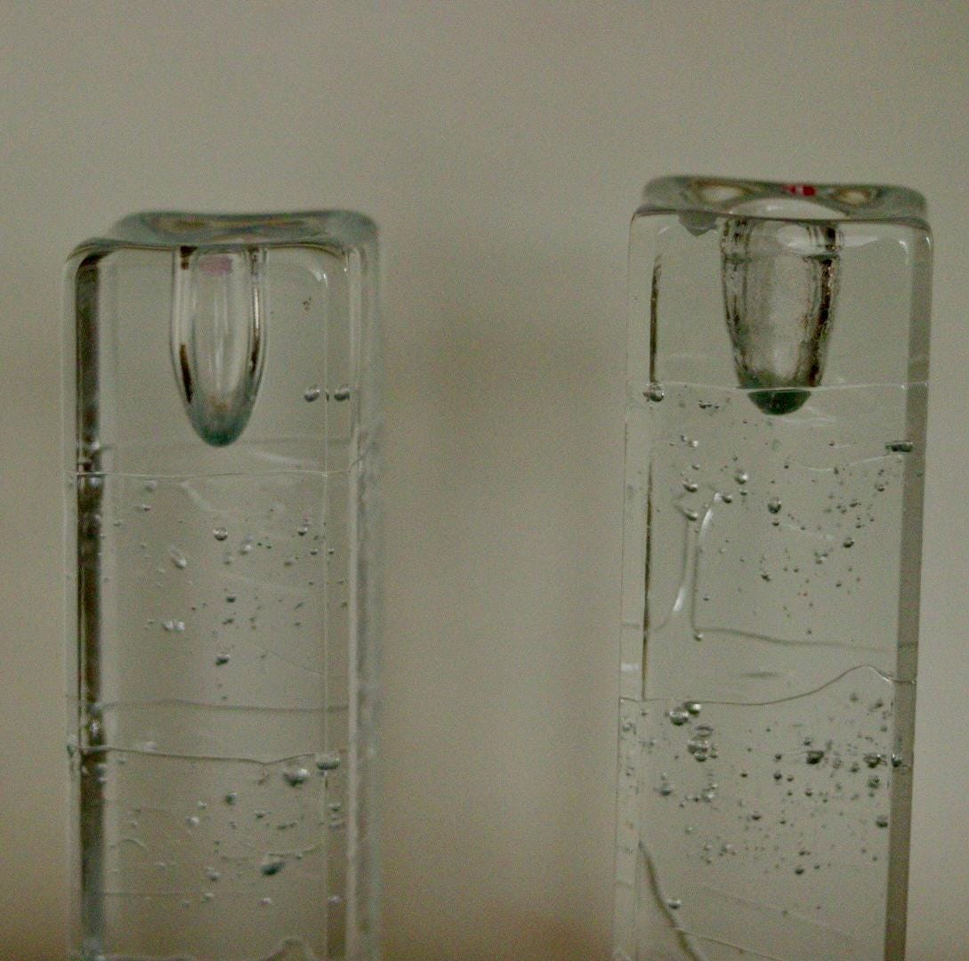 Pair Of Solid Glass Candlesticks "Arkipelago" From ittala Finland