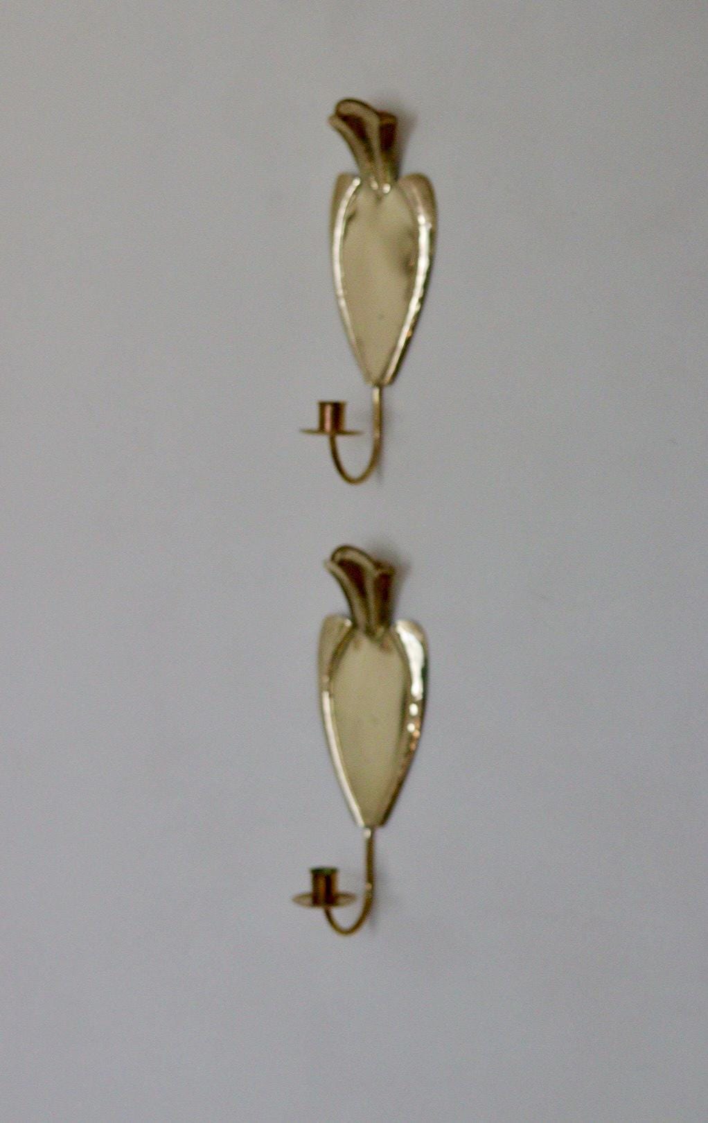 Pair Of Mid Century Swedish Brass Sconces by Arvika