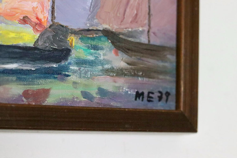 Swedish Mid-Century Oil On Canvas Painting "Sea Motif with Boat"