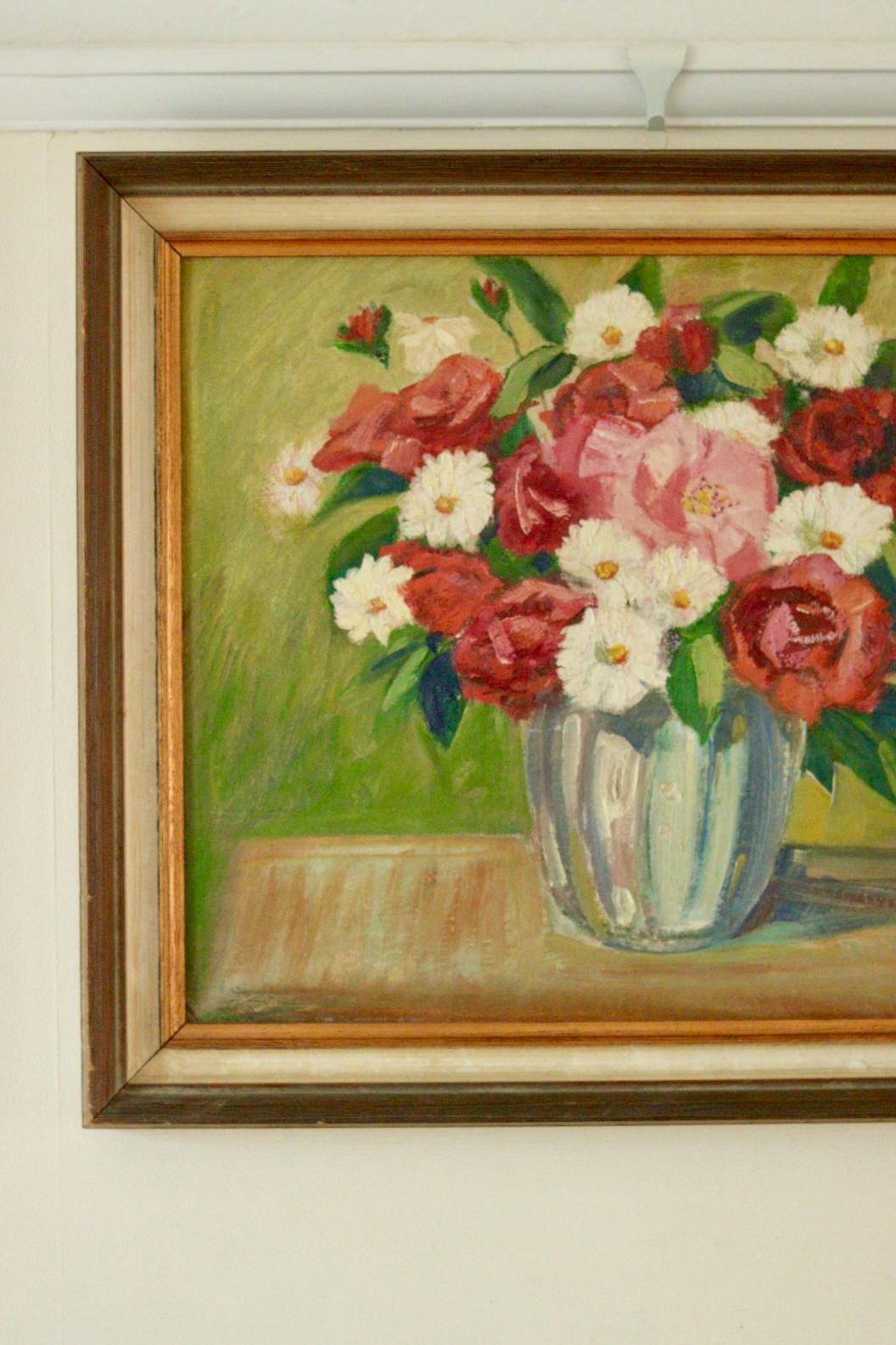 Original European Vintage Oil on  Panel Painting – “Floral Display”