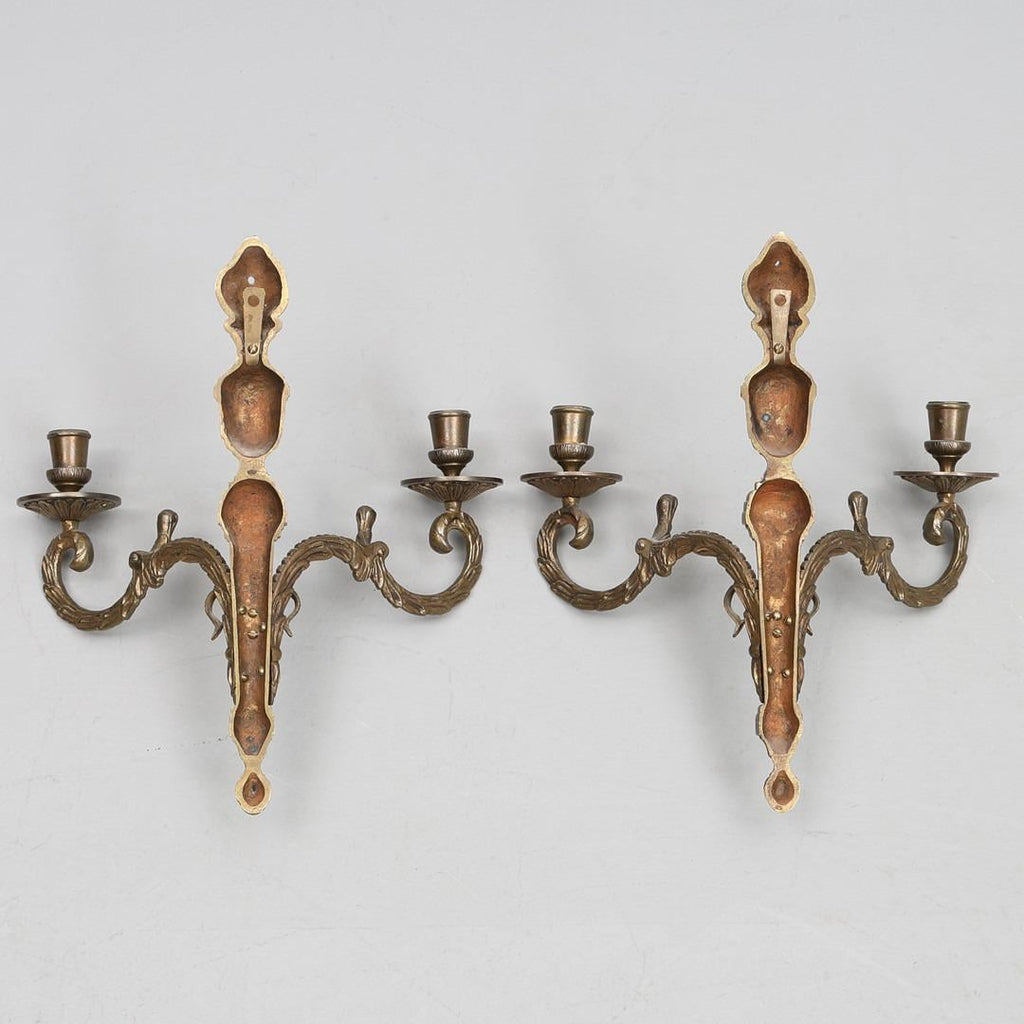 Pair Of Mid Century Gustavian Style Brass  Wall Sconces