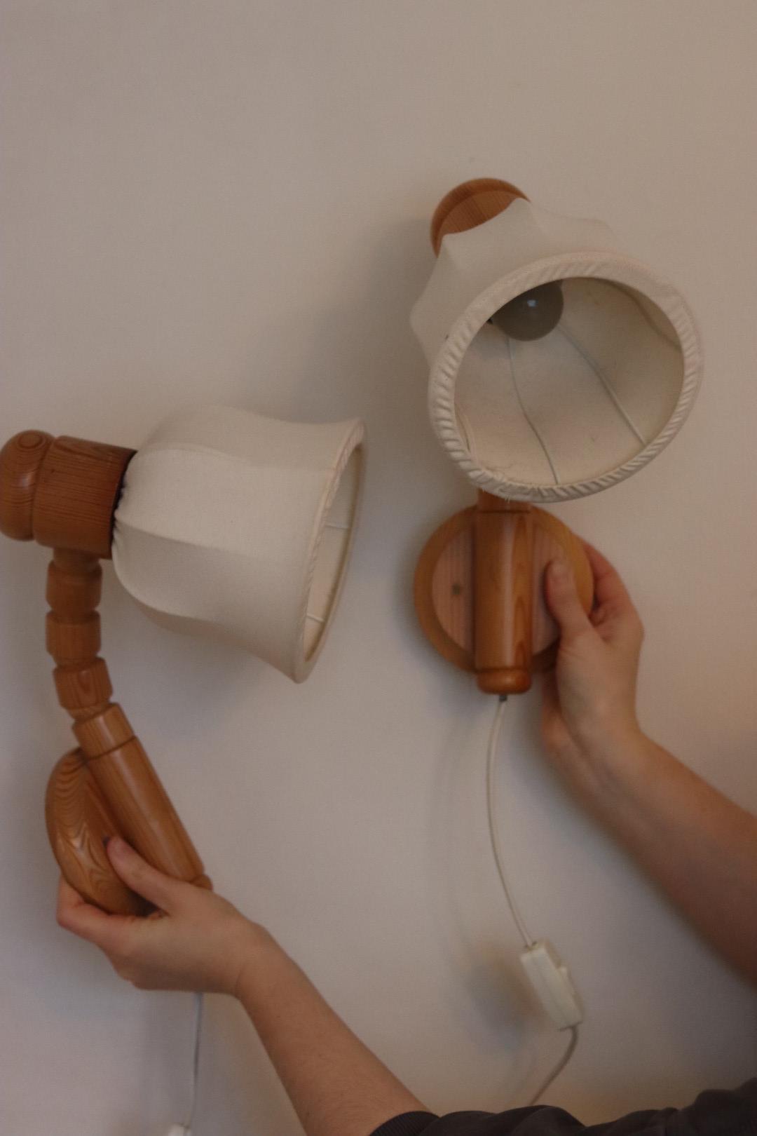 Pair of Vintage Wall Lamps by Solbackens Svarveri, Sweden, 1970s - Pine Wood