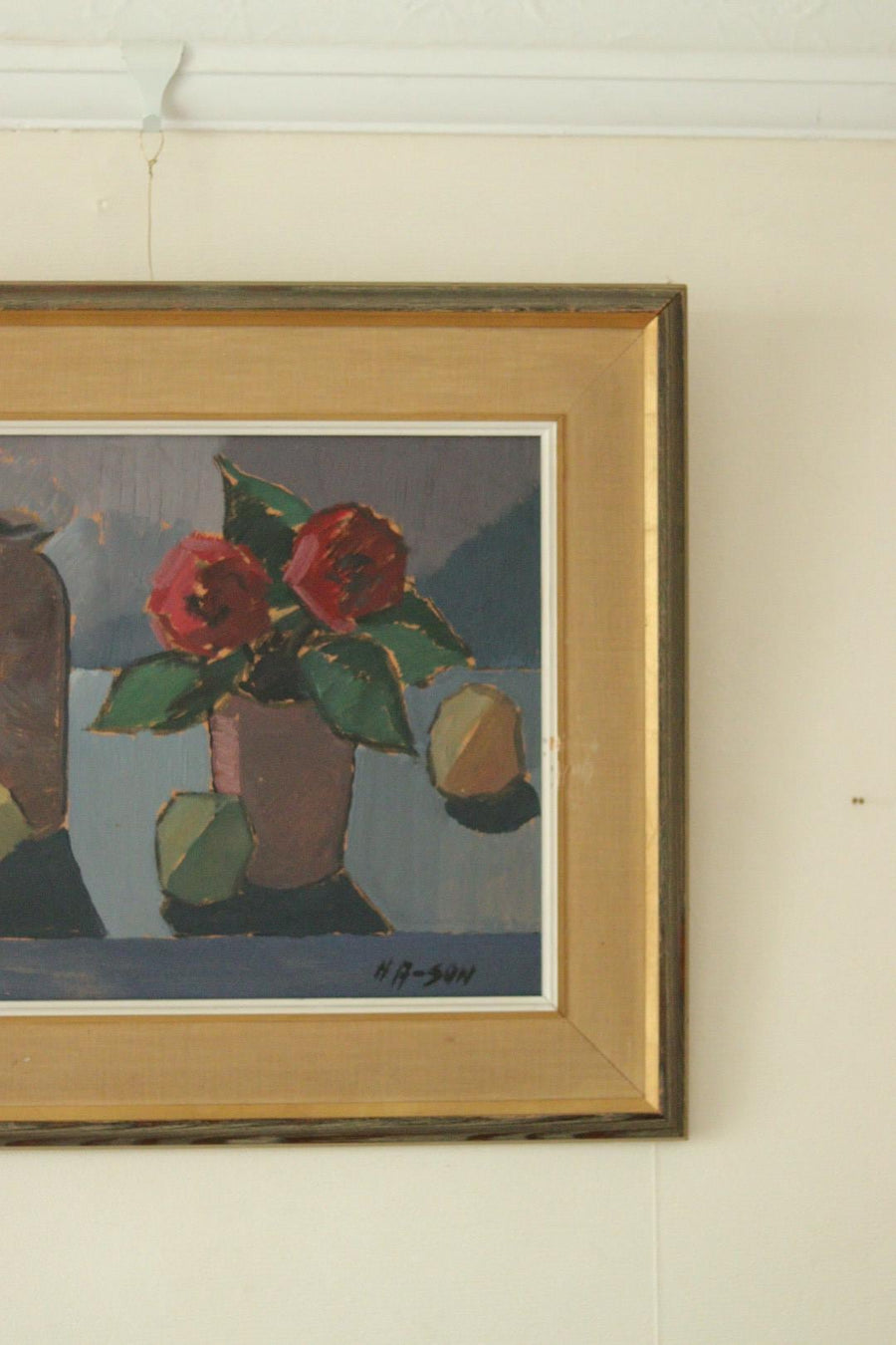 Mid-Century Original Swedish Oil on Panel Still Life with Pot Plant