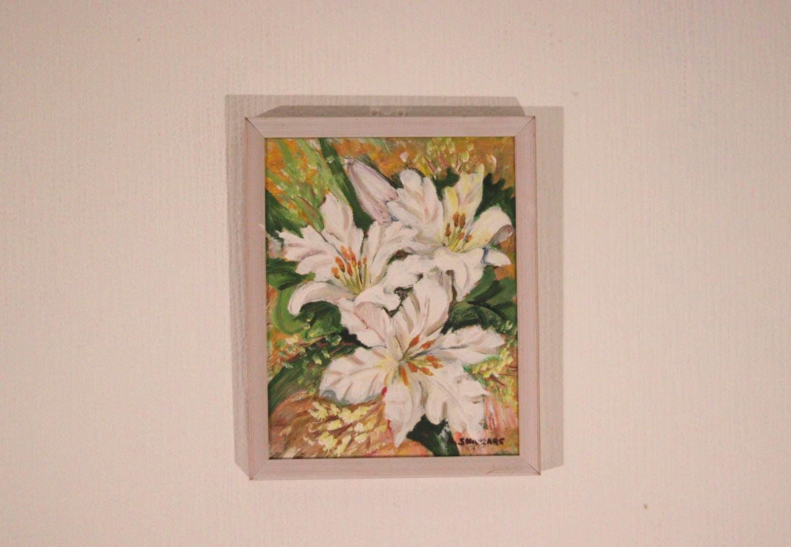 Original Mid-Century Swedish Oil On Panel – White Lilies