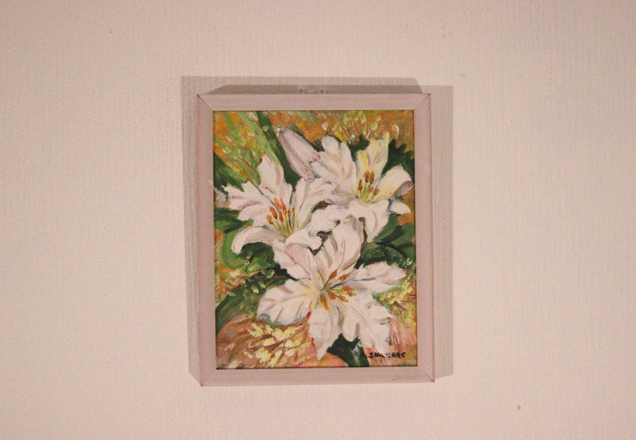 Original Mid-Century Swedish Oil On Panel – White Lilies