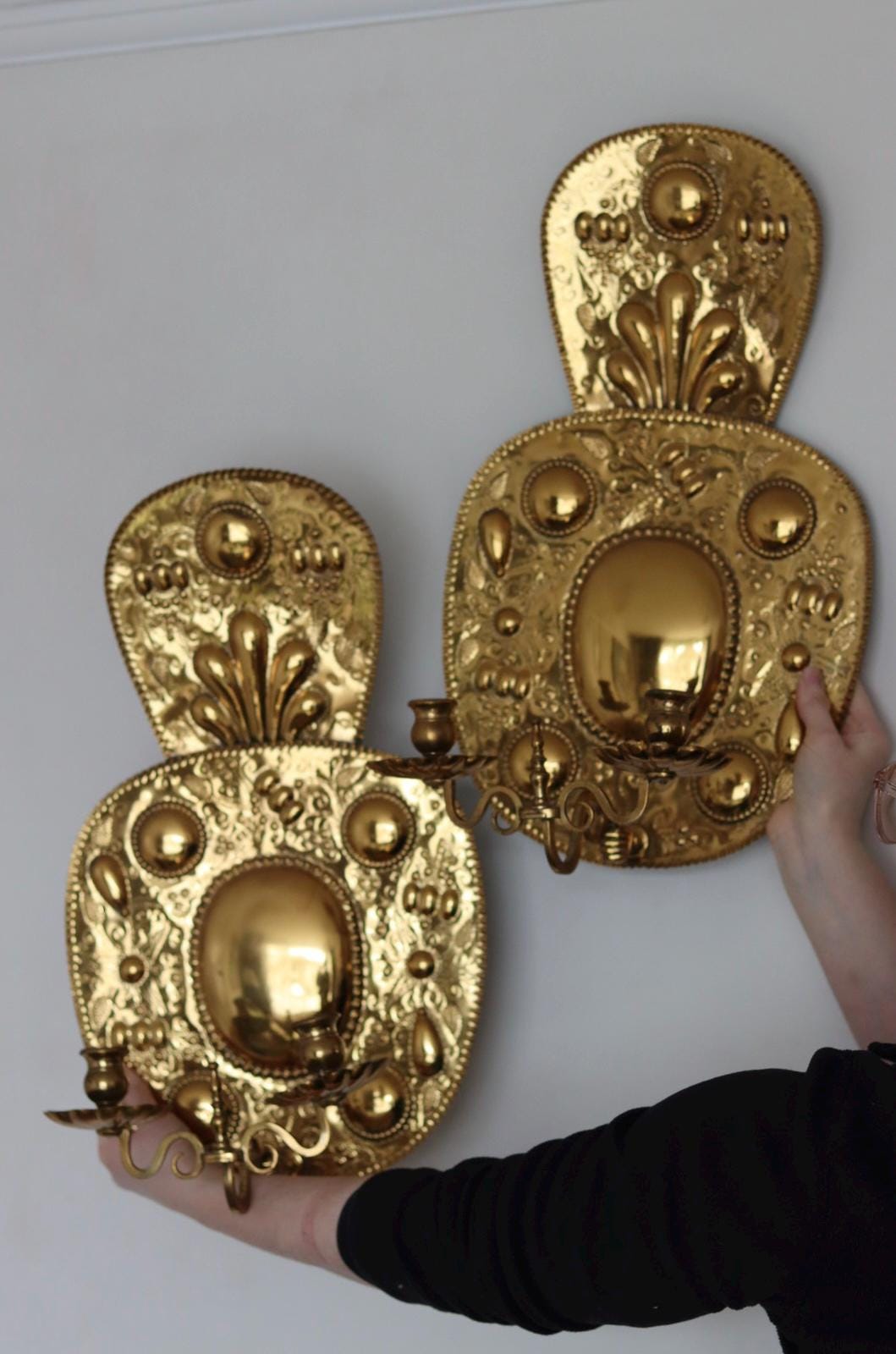Large Mid-Century Swedish Brass Swedish Sconces