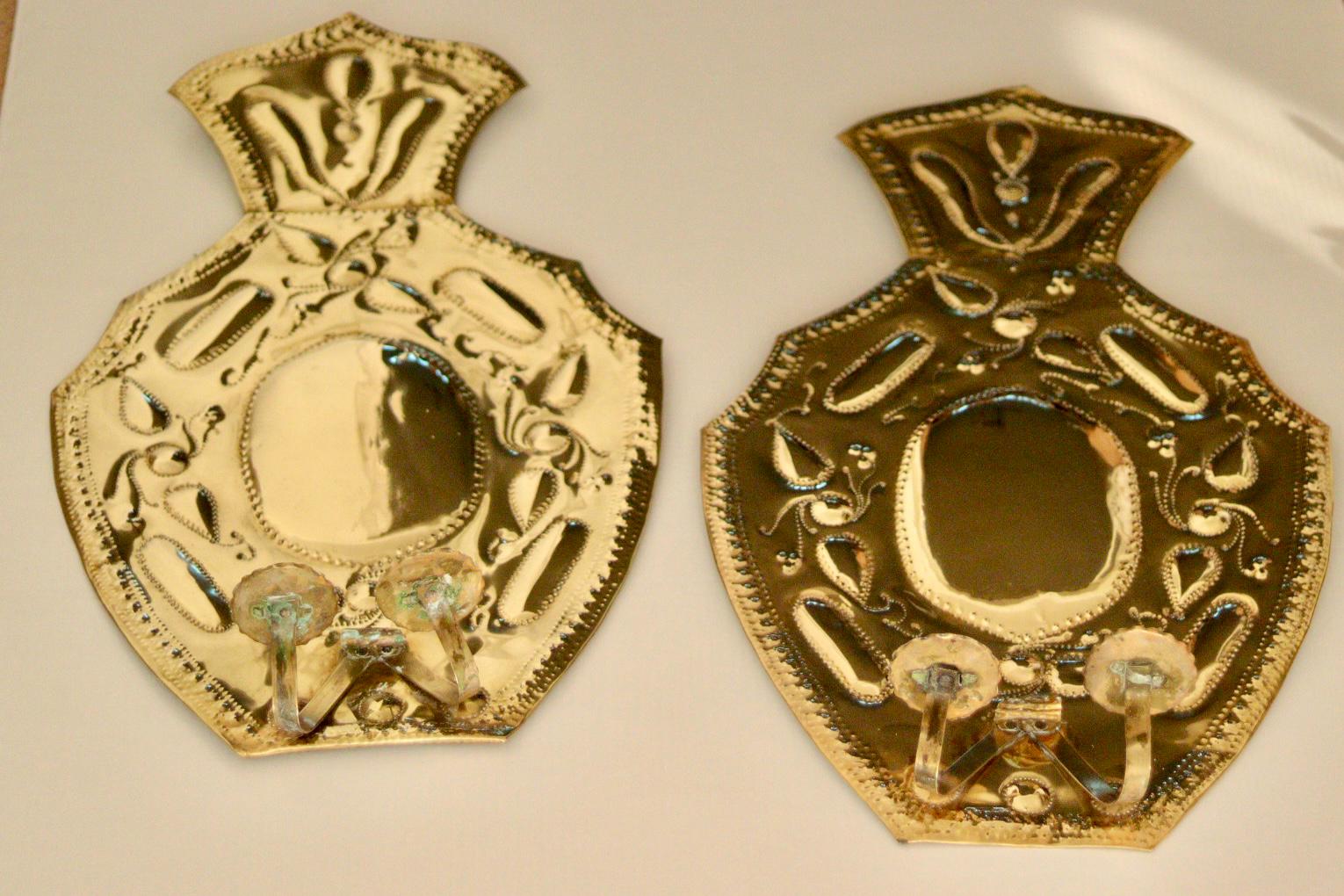 Pair Large baroque Style Mid Century Swedish Brass Sconces