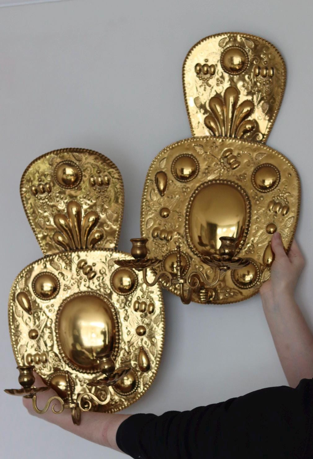 Large Mid-Century Swedish Brass Swedish Sconces