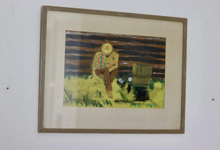 Swedish Oil On Panel Painting "Seated Man" 1963