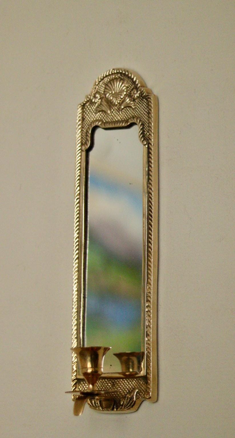 Pair of Mid-Century Swedish Brass Sconces with Mirror