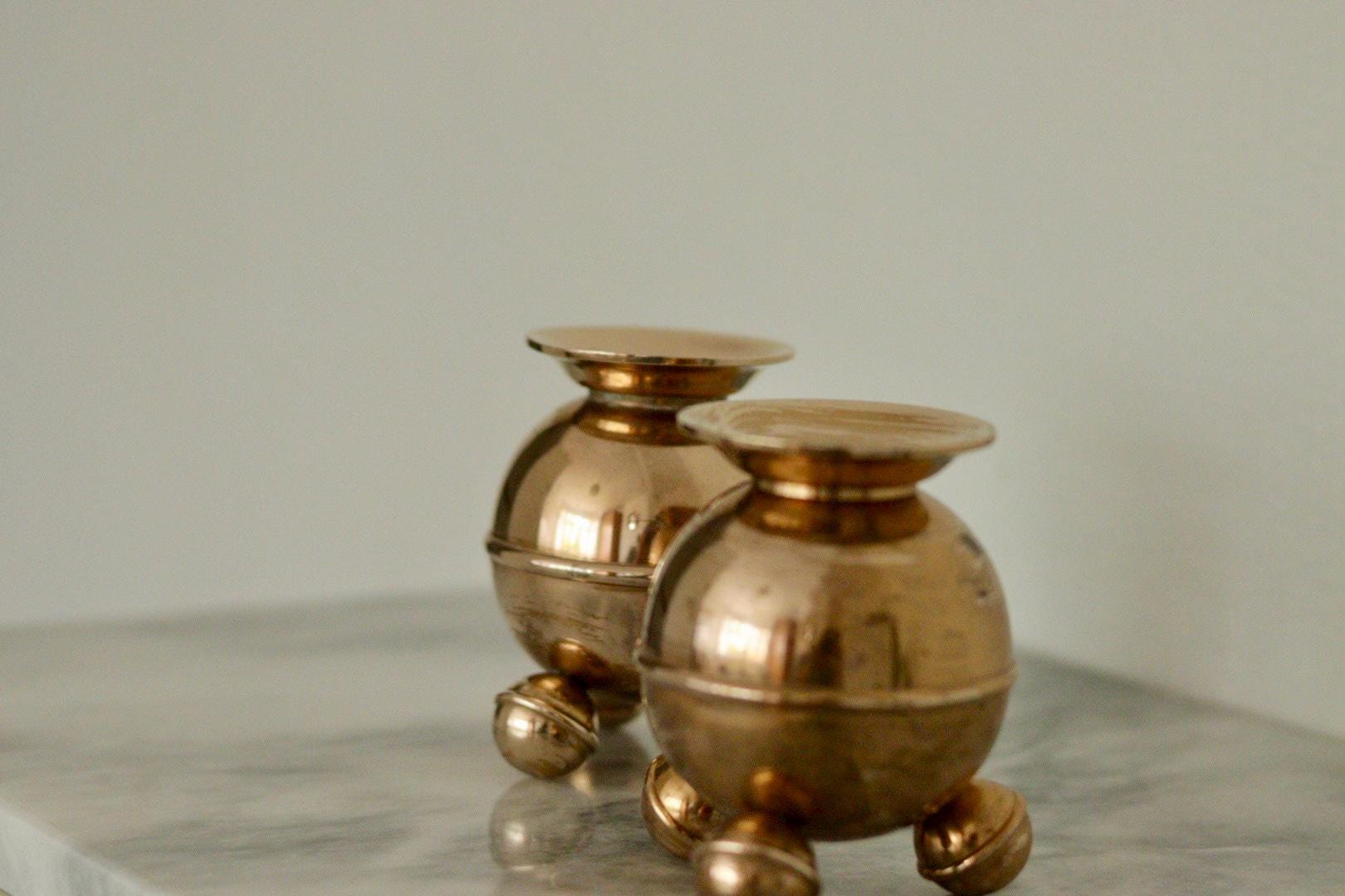 Pair of Mid-Century Swedish Brass Candle Holders