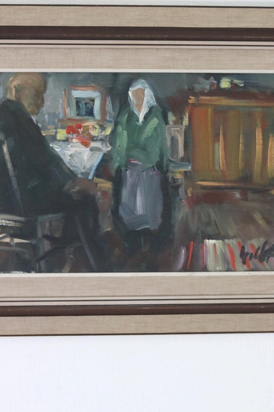 Original Swedish Oil on Canvas – “Two Figures at a Table”
