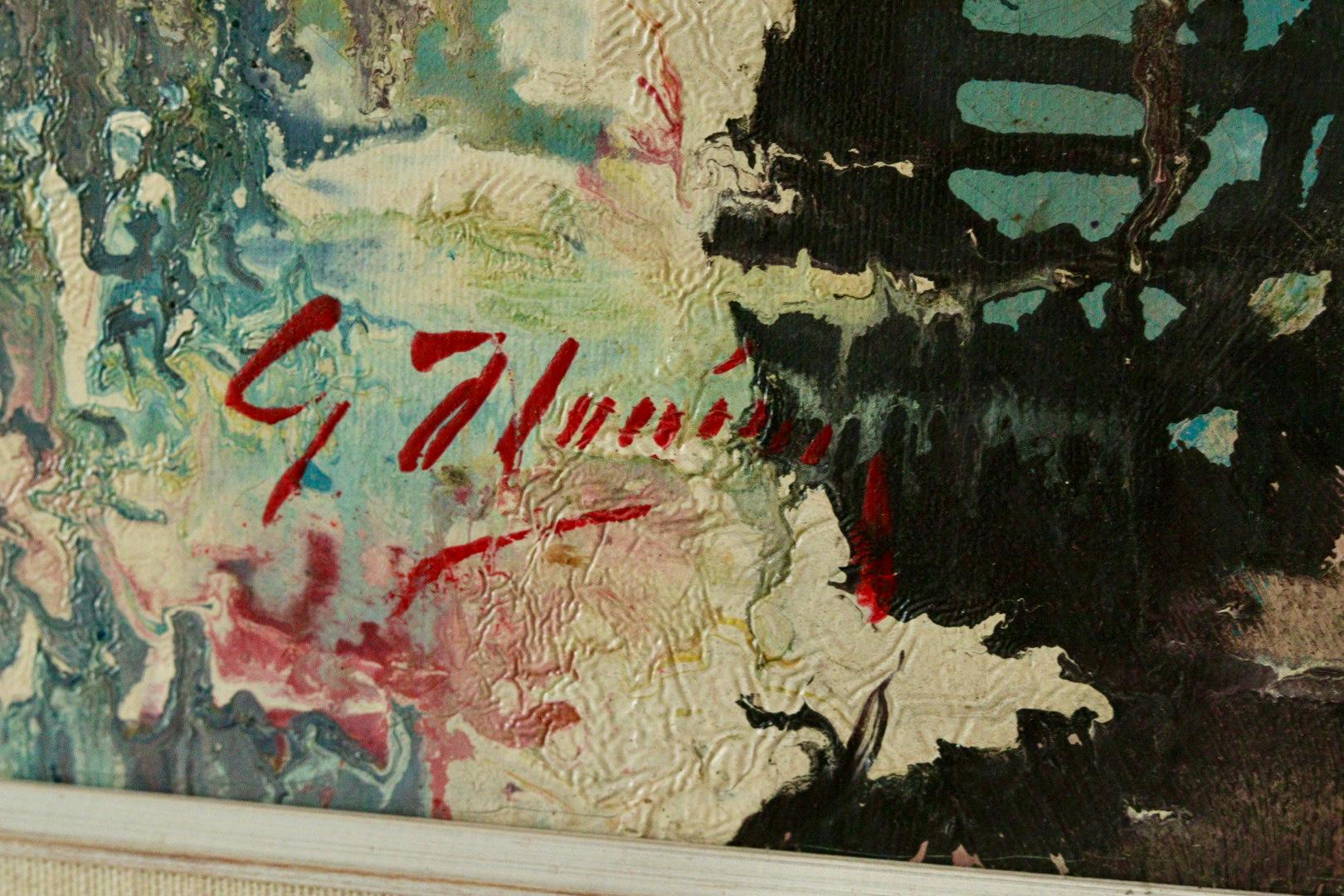 Mid-Century Original Scandinavian Oil on Canvas "Abstract Motif"