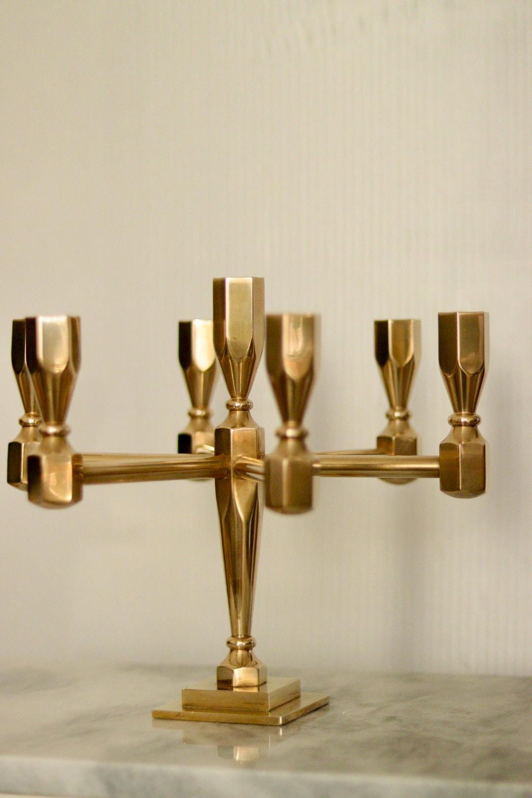 Swedish Vintage Brass Seven Arm Candelabra By Gusum