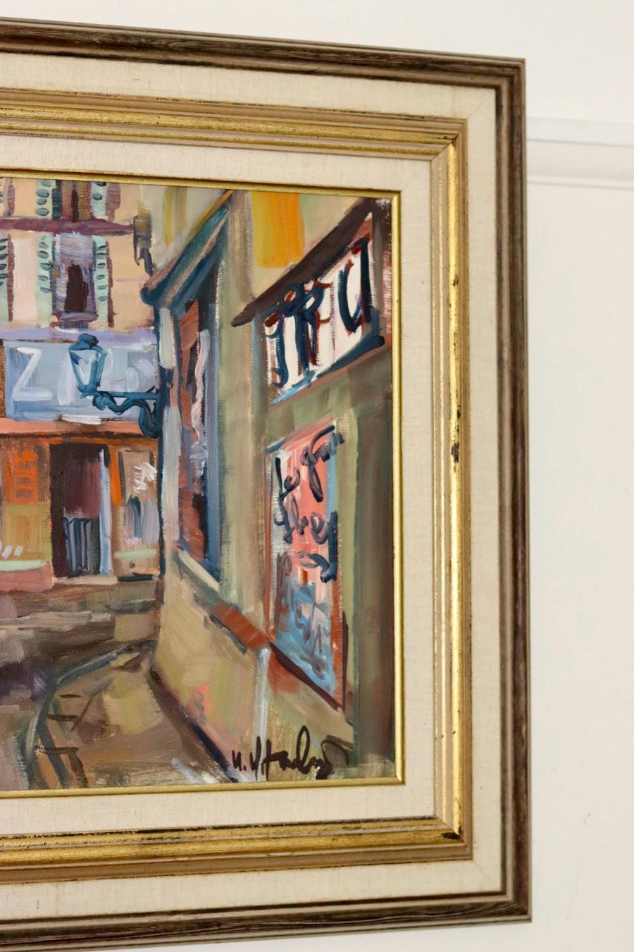 Swedish Mid-Century Oil On Canvas Painting "European Street Scene"