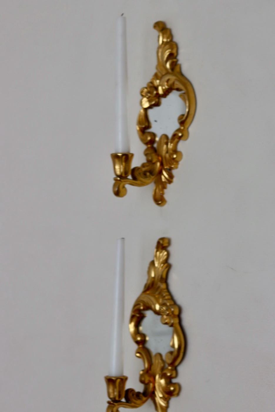 Pair of Vintage Brass Sconces with Mirror