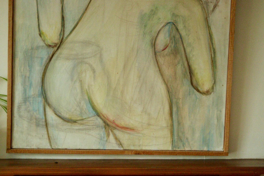 Mid-Century Original Swedish Oil on Canvas "Two People"