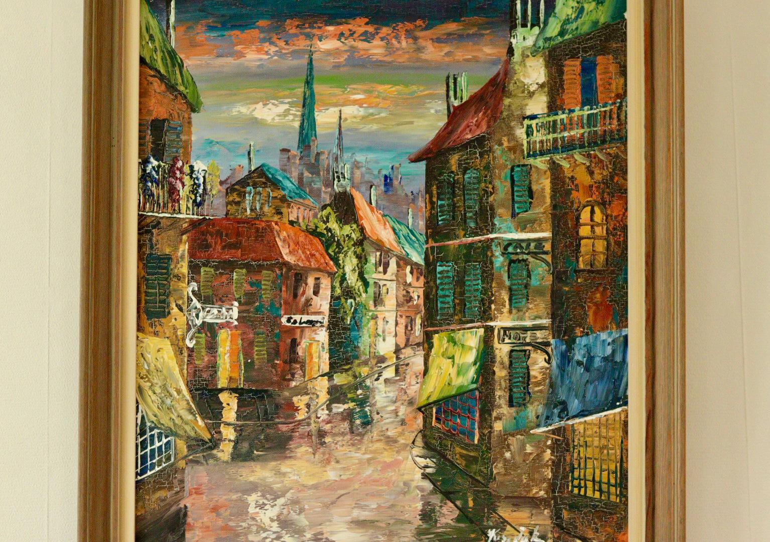 Mid-Century Original Swedish Oil on Canvas "French Street Scene