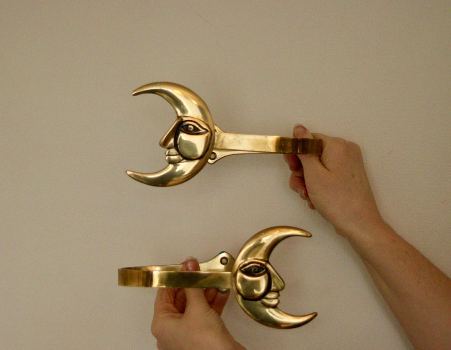Pair of Brass Moon Curtain Tie-Backs