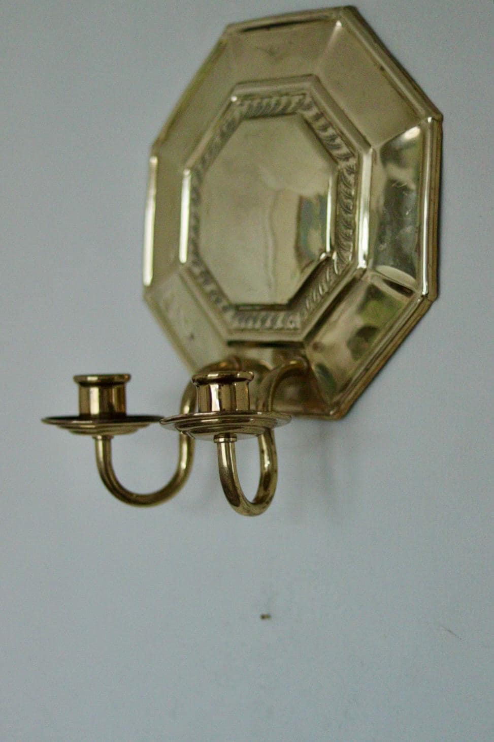 Pair of  Swedish Brass Octagonal Sconce with double arm Design
