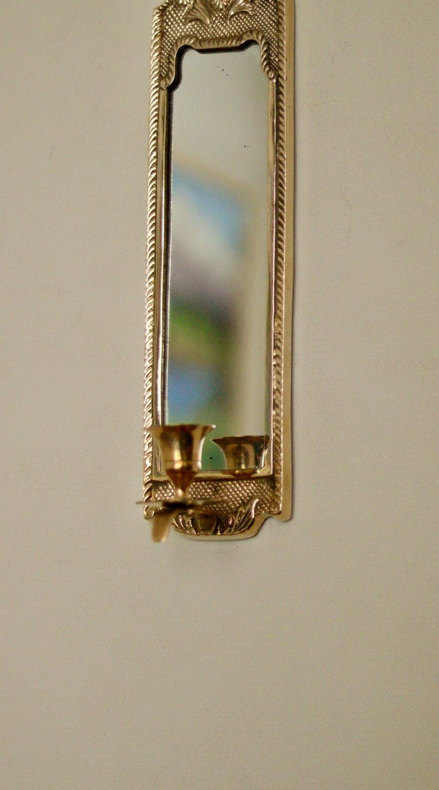 Pair of Mid-Century Swedish Brass Sconces with Mirror